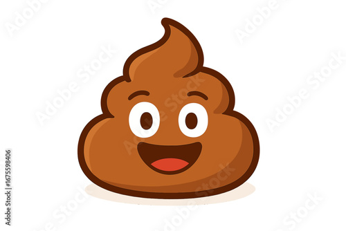 Cute smiling poop emoji cartoon vector illustration. Happy funny pile of poo icon for digital design. Kawaii character face conveying humor, fun and playfulness. Isolated on white.
