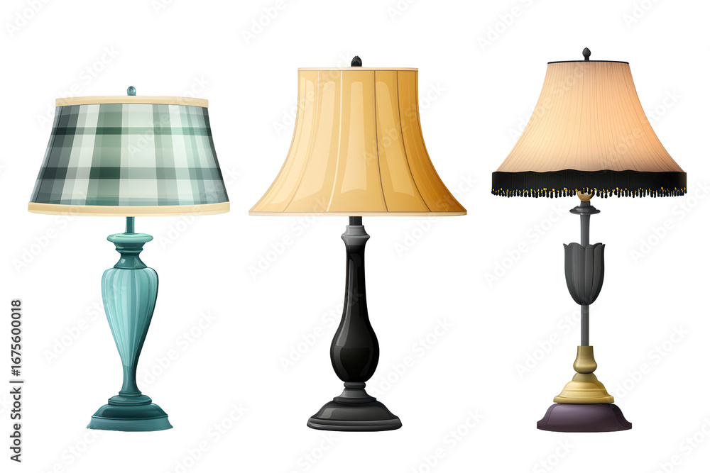 Obraz premium Stylish table lamps in various designs and colors for home decor and lighting