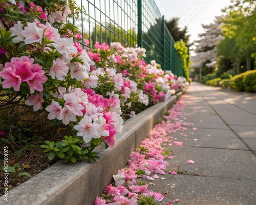 Wallpaper Mural A vibrant pathway in a park lined with beautiful pink and white azalea blossoms. Torontodigital.ca