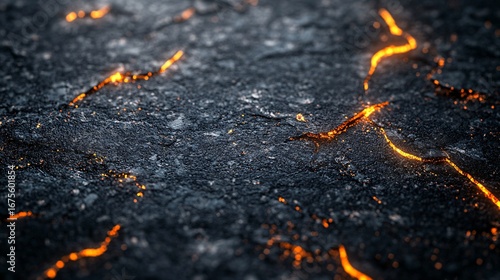 Fiery Lava Cracks Glowing on Dark Volcanic Rock Surface