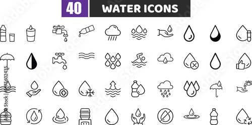 Water Line and Glyph Icons | Pure, Drink, and Nature Vector Symbols