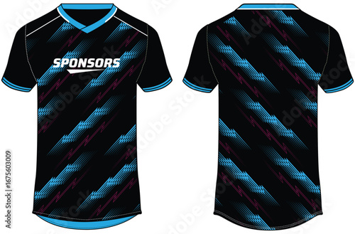 Sports t-shirt jersey design flat sketch vector illustration, degrade line pattern Football jersey with front and back view for Soccer, Cricket, Volleyball, Rugby, tennis, badminton uniform kit