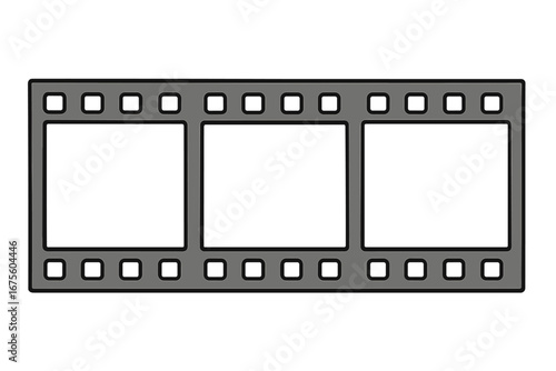 Film strip with three blank frames. Movie or cinema filmstrip concept. Negative reel for photography or video. Vector illustration with copy space for your design or content.