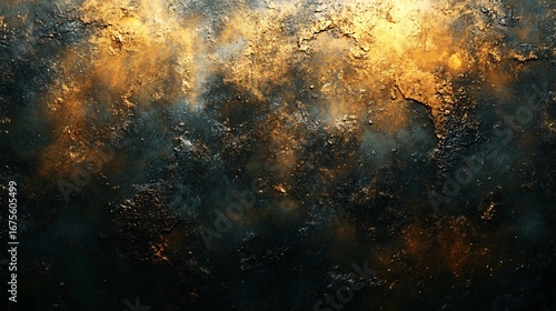 Dark abstract background with fiery molten gold texture