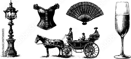 Belle epoque parisian design elements collection: vintage engravings for cards and posters