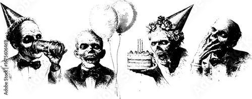Vintage birthday zombie engraving collection for halloween themes and party decor