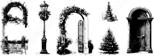 Christmas art nouveau interior elements for holiday design projects