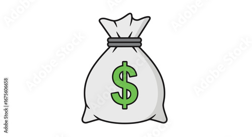 Isolated vector icon of a money bag with a dollar sign, a simple cartoon illustration symbolizing wealth, savings, income, and financial investment