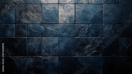Dark blue slate tile wall with textured stone background