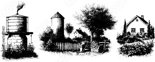 Rustic autumn homestead collection: vintage farmhouse scenes for seasonal decor