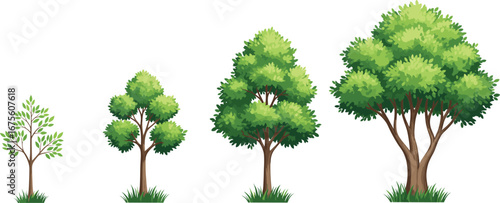 Flat vector illustration, tree icons, bush symbols, plant graphic, foliage design, garden element, botanical concept, landscape icon, nature graphic, outdoor theme