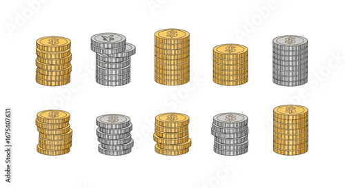 Stacks of Coins in Various Styles A Symbol of Wealth, Finance, and Investment