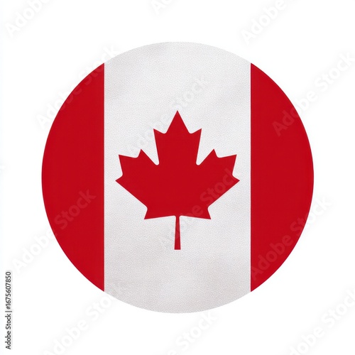 Circular canadian flag with distressed texture isolated on white background