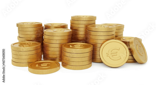 Gold Euro Coins Stacks of Wealth and Financial Prosperity