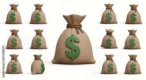 3D Render of Money Bags  Multiple Views & Angles for Design