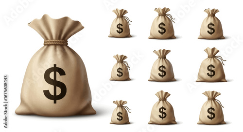 Money Bags Realistic Illustration of Wealth and Finance