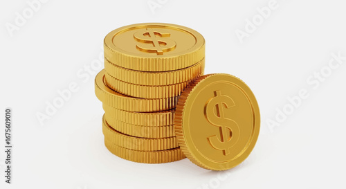 Stack of Golden Dollar Coins Symbolizing Financial Growth, Investment, and Economic Prosperity Against a Clean White Backdrop