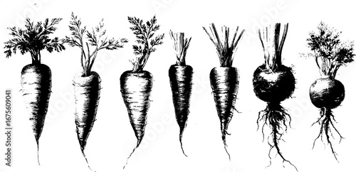 Vintage carrot engraving collection for retro design and label decoration