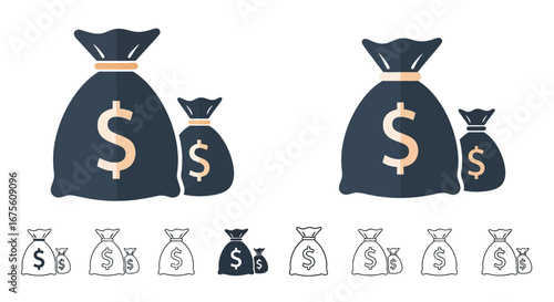 Green money bag with dollar sign icon representing wealth, savings, and investment. Financial concept vector illustration isolated on white background