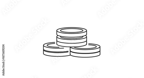 Outline Icon of Stacked Coins on White Background Symbol of Wealth and Finance