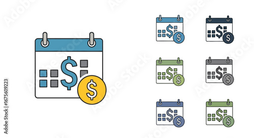 Financial Planning Calendar Icon Set Illustrative Icons Representing Financial Strategy