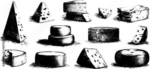 Vintage cheese design elements collection for culinary art and packaging