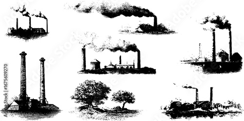 Vintage engraving design elements collection of chimney scenes for retro projects