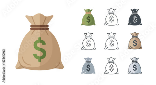 Collection of Money Bags Illustrations Symbol of Wealth, Finance, and Prosperity