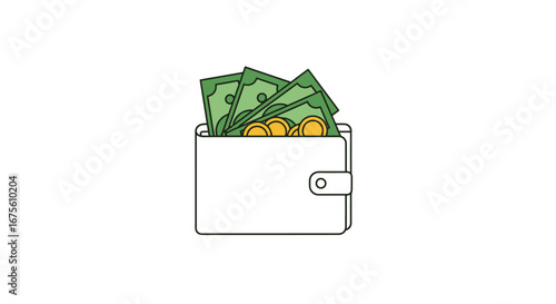 Wallet Overflowing with Cash and Coins A Symbol of Wealth and Financial Success
