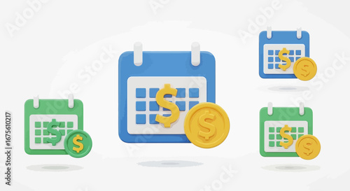 Payment Schedule Calendar Icons with Dollar Coins for Financial Planning