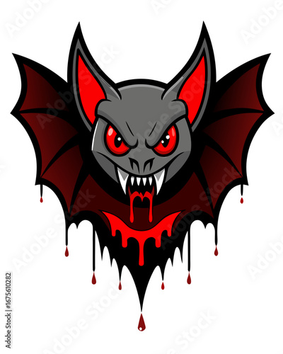 Angry Vampire Bat with Blood Drops – Gothic Horror Illustration for Halloween