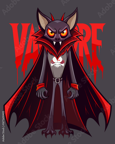 Bat with Vampire Cloak – Gothic Red Glowing Halloween Bat Illustration