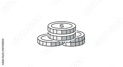 A simple line art illustration of a stack of dollar coins representing wealth, savings, and financial growth concepts on a white background