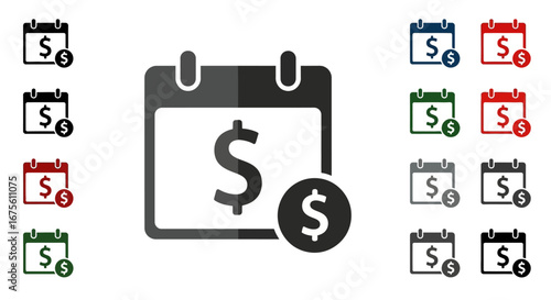 Financial calendar icon with dollar sign symbol for managing payment due dates, recurring bills, and budget planning