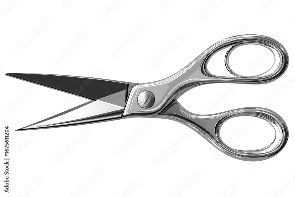 Fototapeta premium Silver stainless scissors isolated on a light background showcasing sharp blades and ergonomic handles for efficient cutting and crafting tasks