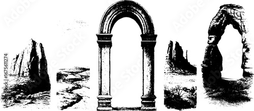 Ancient sandstone engraving elements for retro design and decoration