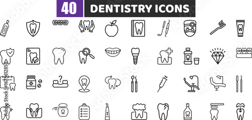 Dentistry Line Icons | Dental Care, Dentist, and Oral Health Symbols