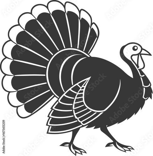 Hand Drown Thanksgiving Turkey Silhouette. turkey cartoon illustration