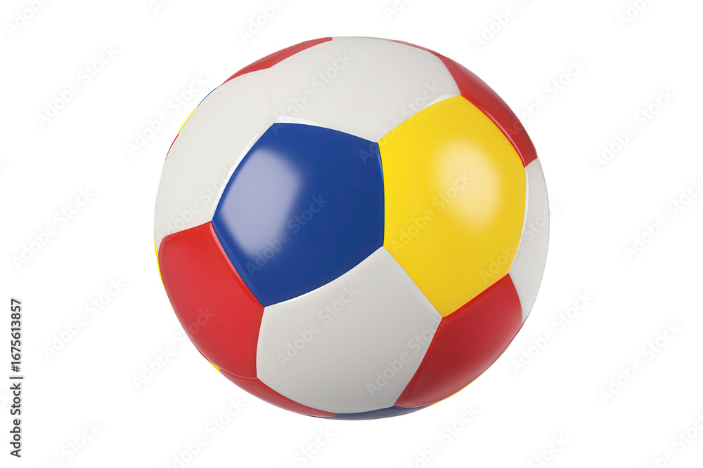Obraz premium Colorful ball used for recreational sports, showcasing vibrant patterns suitable for various ball games in parks and sports fields