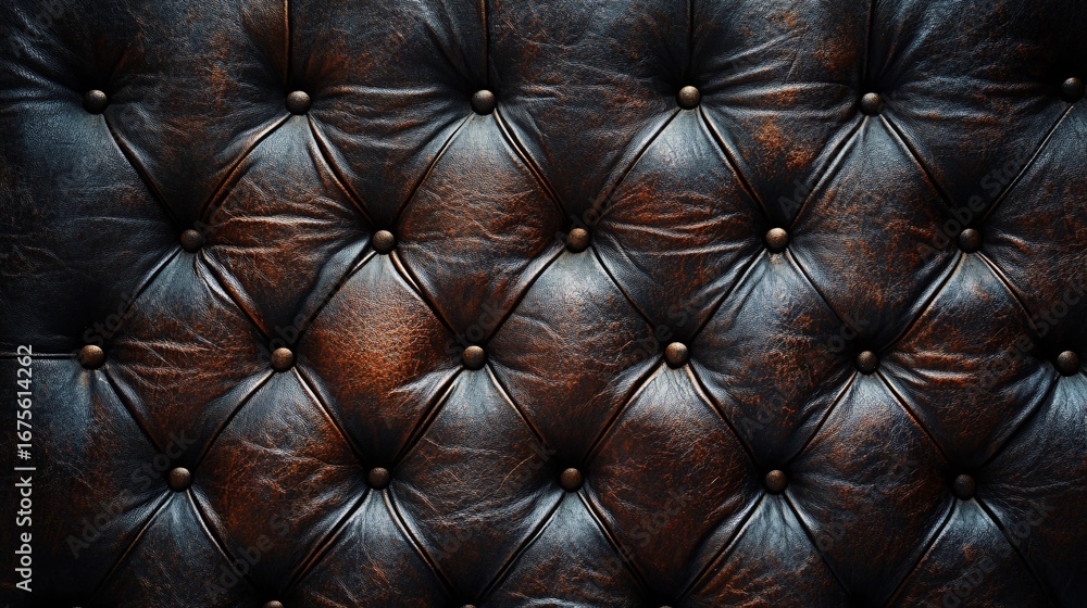 Fototapeta premium Luxurious deep brown tufted leather upholstery background