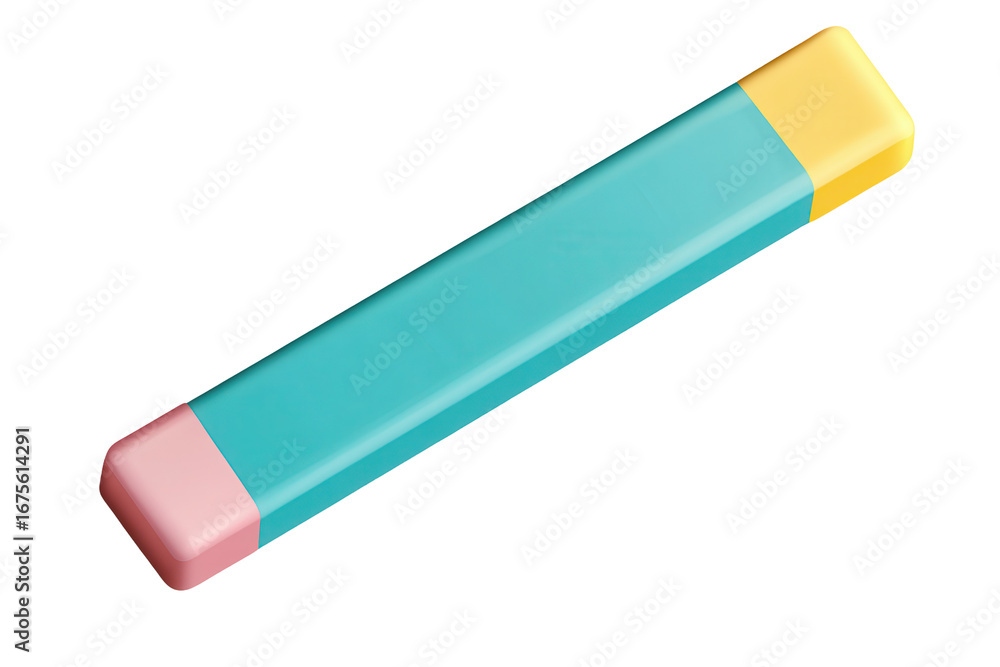 Bright and colorful eraser on transparent background showing a top view with a modern design suitable for educational purposes Bright and colorful eraser on transparent background showing a top view with a modern design suitable for educational purposes