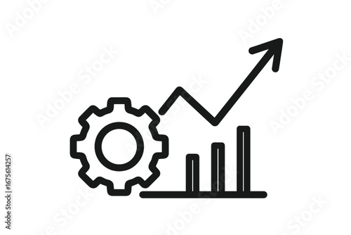 Industrial growth, productivity increase concept. Progress and development. Manufacturing process optimization. Cogwheel gear and arrow up graph. Business success chart symbol.