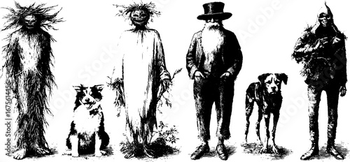Intriguing forgotten halloween monsters engraving collection for spooky design