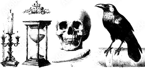 Gothic ritual symbols collection for halloween decor and design