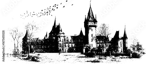Gothic vampire castle engraving collection for retro design and decor