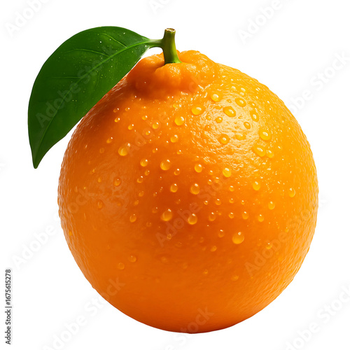 Tangelo, one isolated tangelo, some water drops on it and light falling on it from an angle making it more visible and attractive, close-up, transparent background