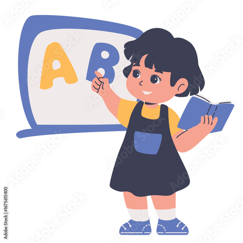 Illustration of an Kids Studying Pointing alphabet board