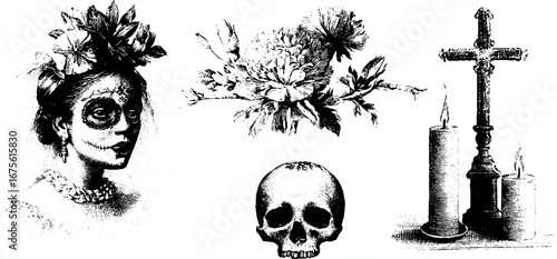 Mexican legends collection: la llorona and traditional symbols for cultural design