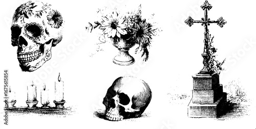 Mexican legends collection featuring la llorona - intricate engravings and symbolic elements
