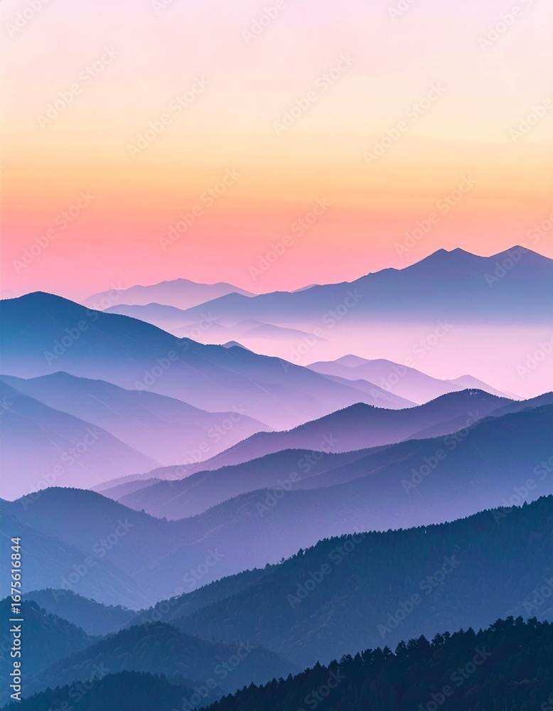 Fototapeta premium 淡いオレンジからピンクへの美しいグラデーションの日の出の空